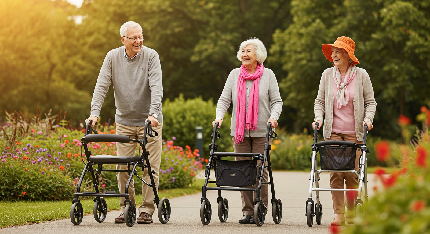 First happy senior enjoying mobility support